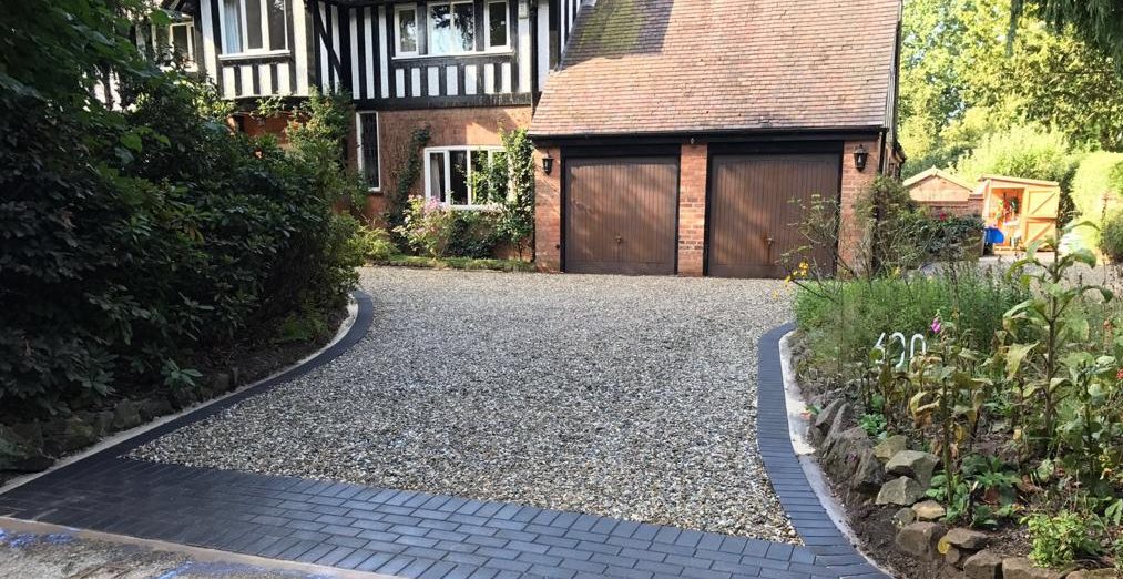 resin driveway and gravel driveway with block paving edging